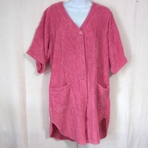 Crowntuft Pink French Terry Button Front Swim Cover Loungewear One Size